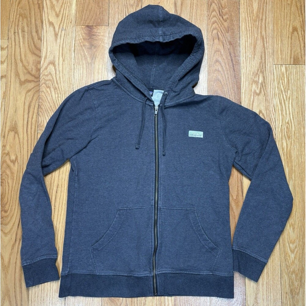Patagonia Mens Organic Cotton Full Zip Hoodie Gray P-6 Logo Medium Sweatshirt